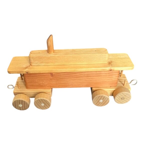 Vtg Wooden Train Set 4 Cars Rolling Locomotive Caboose Side Cars 32" Handmade - Picture 9 of 16